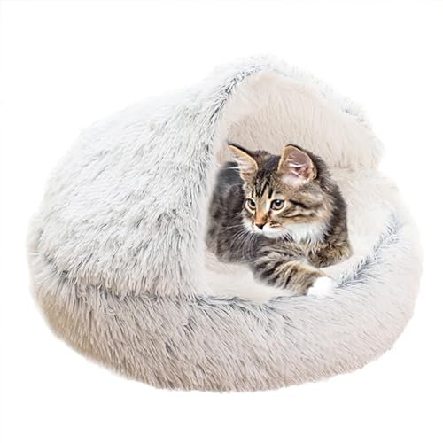 XIEMINLE Beruhigendes Katzenbett, Haustierkissen, Sofa, Anti-Angst, Katzensofa, waschbares Katzennest, Donut-Kuschelnest, Katzenkissen, Katzenbett Haus für Kätzchen und Welpen, 65 cm, Grau