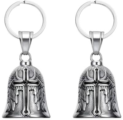 Adunsiaoto 2 Pezzi Portachiavi Guardian Bell, Campanello Motociclista per Motociclisti Personalizzato Regalo, Campanella Moto Portafortuna per Biker Motociclista(Nero)