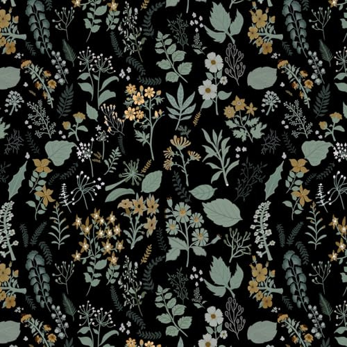 Fiula Selbstklebende Tapete Klebefolie Möbel Blumen Blätter Vinyl Blumentapete 41CMx3M Möbelfolie Selbstklebend Wasserdicht Wandschutzfolie Schlafzimmer Wohnzimmer Schwarz Grün Dekorfolie Wallpaper