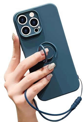 Pepmune for iPhone 15 Pro Silicone Case with Ring Holder-Blue | Kickstand Magnetic Car Mount,Detachable Wrist Strap,Shockproof Soft Protective Cover