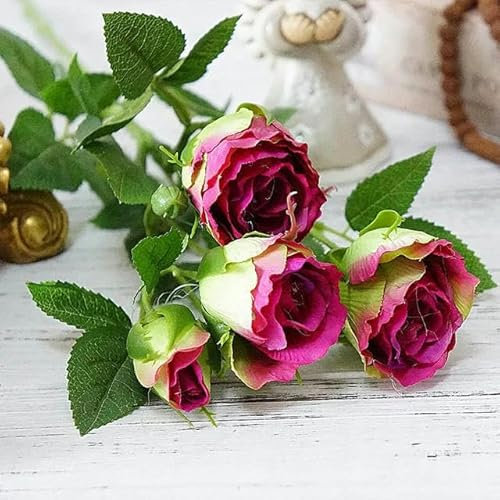 4 Köpfe künstliche Blumen mit langem Stiel, Hochzeitsdekoration, Seidenrose, künstliche Blumen, Zweige mit Blättern, Heim- und Hoteldekoration, Rosenrot