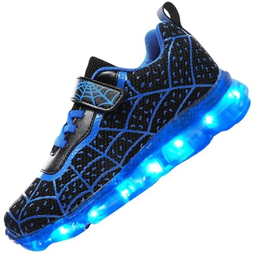 Vorkhuaeri Chaussures LED Spider pour Enfants, Baskets Lumineuses pour Garçons et Filles, Chargeur USB Baskets Clignotantes Cadeau d'anniversaire Noël (31,B-Blue)