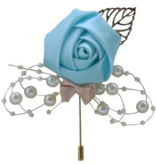 SYSUII Boutonniere Hochzeit Rose - 5 Stück Gästeanstecker Hochzeit Zubehör Ansteckblume Bräutigam Hochzeitsanstecker Hochzeit Rose Blumen Anstecker für Party Prom Männer Anzug Dekoration -hellblau
