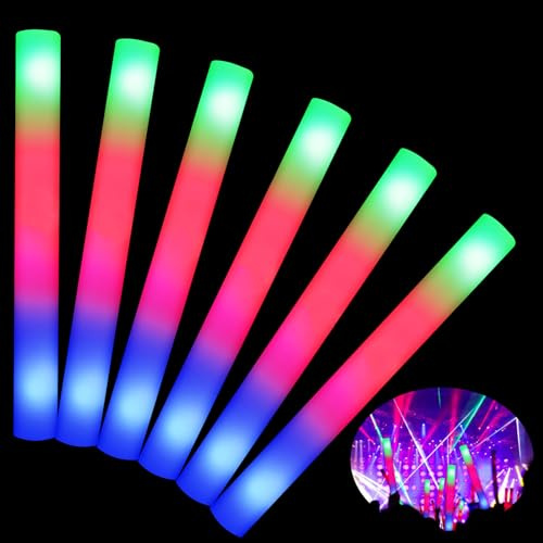 VEYLIN 20PCS Foam Light UP Sticks,LED Foam Sticks Light Up Foam Sticks with 3 Light Functions Glow in the Dark Party Bags Flashing Glow Sticks for Party