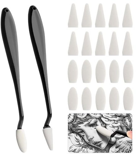 Disnace 2 Stück Skizzentrimmer Set mit 40 Ersatzköpfen, Skizzenpapierwischer, Sketch Wiping Pen, Skizzenwischer Zeichnen, Erase Schwamm Tool, Schwamm Papierwischer für Malen und Skizzieren, Schwarz