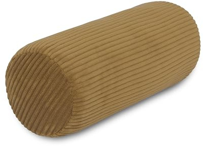 Nackenrolle Cord Gold Nackenkissen Öko-Tex 100 zertifiziert und 40°C waschbar - Nackenstütz-Kissen mit Bezug, rund für Auto, Flugzeug, auf Reisen oder zum Lesen und Relaxen zu Hause - 15x40 cm