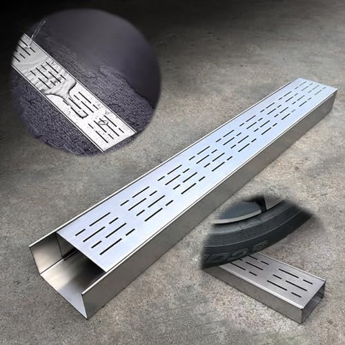 Entwässerungsrinne Edelstahl-Entwässerungsrinne mit Gitter, Hochbelastbares Rinnen-Entwässerungsset, 100 % Metall-Entwässerungsrinne für Innen- und Außenbereiche im Garten und Auf Der Terrasse(W-10cm(