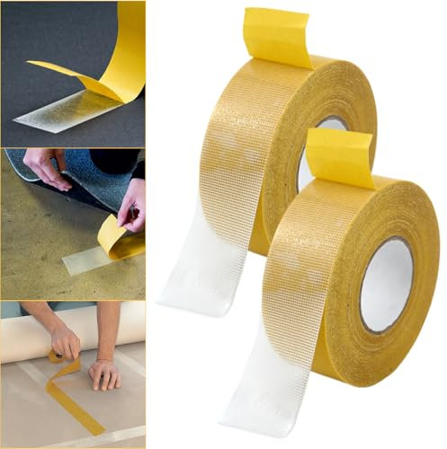 2 Pcs High Tack Strong Wall Adhesive, 20m x 3cm Double Sided Tape Heavy Duty, High Viscosity Double-Sided Carpet Tape, Super Sticky Resistente Clear Tape, Carpet Gripper Mesh Tape for Various Surface