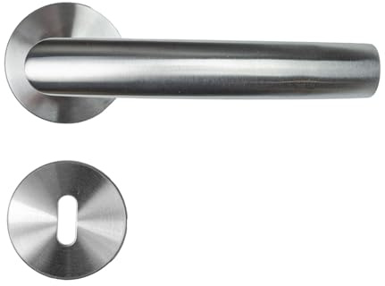 FELGNER ensemble de gâches Torino pour cylindre à bouton | quincaillerie de porte moderne de haute qualité - poignées de porte | pour portes intérieures | avec rosaces et clé | acier inoxydable mat