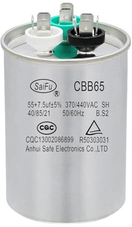 55+7.5uF 370V Doppellauf-Anlauf-Rundkondensator CBB65 440 Volt VAC Klimaanlagenkondensatoren für Anlauf des Lüftermotors der Klimaanlageinheit oder Wärmepumpe oder Kondensator Direktkühlung