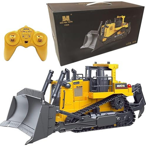 COIL Excavatrice RC, bulldozer, excavatrice, véhicule de construction télécommandé, 1:16, 2,4 GHz, télécommandé, dimensions : 36 x 19 x 15 cm, modèle : 1554, pour enfants à partir de 8 ans, jaune