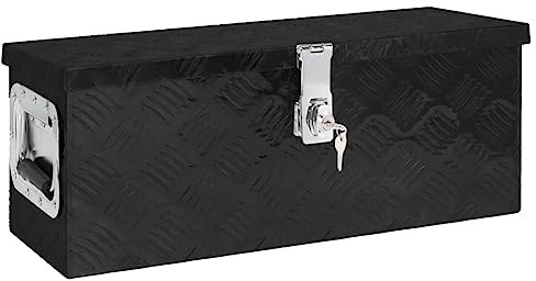 Alu Kiste mit Deckelüberstand verschließbar, Truckbox aus Aluminium, Werkzeugbox Alu Unterbaubox robuste Staubox Werkzeugkiste für Anhänger, LKW, Schwarz 60x23,5x23 cm
