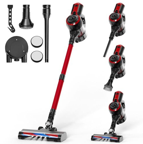 QEXREED Aspirapolvere Senza Fili Potente 4-In-1, Potente Scopa Elettrica Senza Fili 160W 25000Pa, Scopa Elettrica con 2 Modalità, 40 Minuti Di Funzionamento, Filtrazione Del 99,9% Delle Particelle