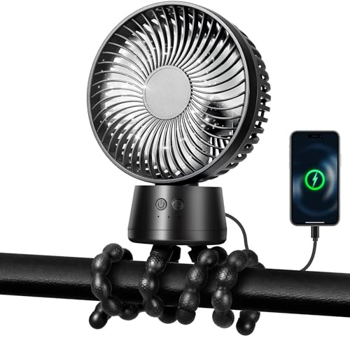 Pram Fan,50H Clip-on Fan for Infant 15000mAh Baby Fans Auto Rotate Flexible Tripod Handheld USB Desk Stroller Pushchair Cooling Fans for Bedroom Crib Treadmill Travel Camping Essentials
