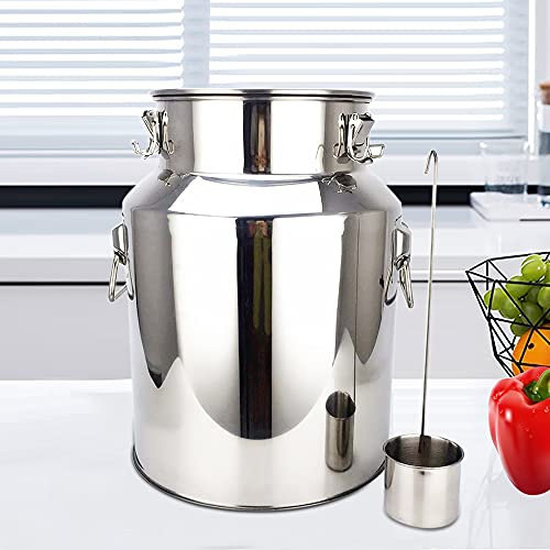 Jarra de leche de acero inoxidable de 18 L con asa y tapa, contenedor de líquidos para granja lechera