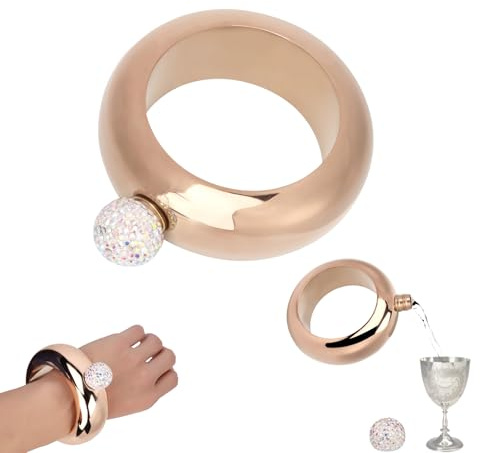 Rankomu rostfritt stål flachmann armband 3.5 ounce ihålig rund design alkohol kanna för festfestival resor utomhus souvenirer för kvinnor (Bright Rose Gold)