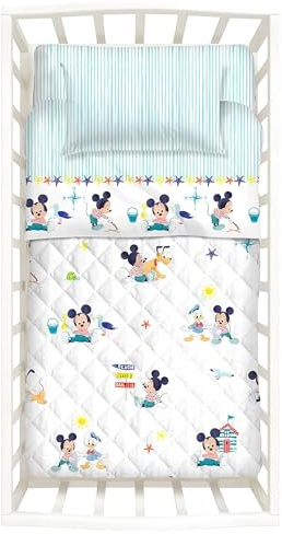 Caleffi Copriletto Trapuntato Lettino con sbarre 110x130 cm BabyMickey | 100% Cotone Anallergico | Mezza Stagione | Certificato Eco Color