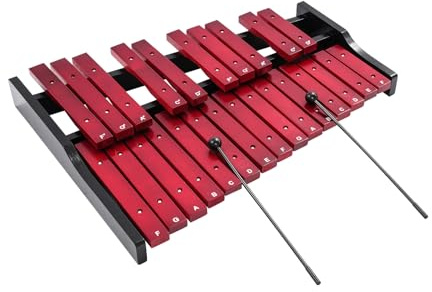 25 Noten Xylophon Glockenspiel, Holz Musikinstrument mit 2 Schlägeln und Tragetasche, Kiefernholz Percussion Geeignet für Kinder und Erwachsene, Rot