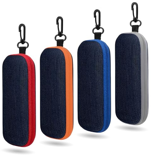 Regerly Brillenetuis aus Denim Stoff, 4 Stück tragbares Denim-Brillenetui Reißverschluss Brillenetui Reise-Brillentasche mit Reißverschluss für Studenten Frauen Männer