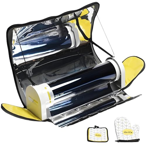 PioMue Cuisinière Solaire Portable, Four Solaire - Cuisinière Solaire pour Cuisine en extérieur avec Grande capacité de 4,5 L avec thermomètre, pour Camping, randonnée et fêtes de Famille