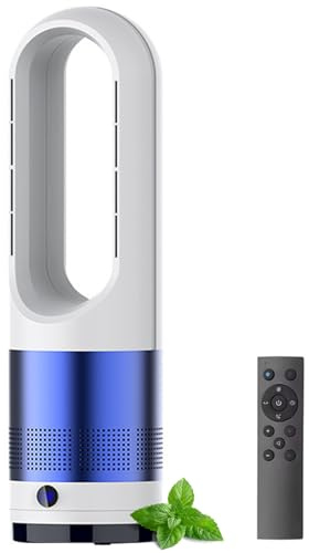 Ventilador de torre caliente y frío con control remoto, ventilador sin aspas de 18 pulgadas oscilante 80°, 8 velocidades, temporizador de 8 horas, pantalla LED, ventilador de circulación de aire