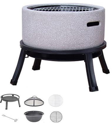 Braciere Rotondo da 17 Pollici, Stufa a Carbone da Esterno, griglia Hibachi da Esterno con Marmo, con Staffa in Acciaio, per Barbecue, Patio Esterno, falò e Riscaldamento (Bianco)