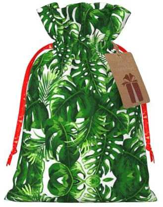 Monstera Deliciosa Banana Palm Print Small Drawstring Pouch For Gifts,Reusable Gift Bag,For Holiday And Party Presents
