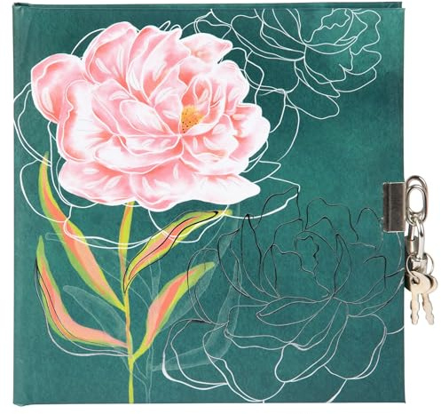 goldbuch 44 414 Tagebuch Peony, Kindertagebuch 16,5 x 16,5 x 1,5 cm, Grün | Diary mit Kunstdruck-Motiv zarte Rose, 96 weißen Seiten & Schloss mit 2 Schlüsseln, Journal abschließbar, Made in Germany