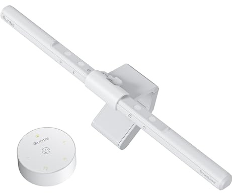 Quntis Lámpara Monitor con Control Remoto 40cm Blanco, Doble Control Barra de Luz de Monitor Curvo con Atenuación Automática, Luz Ordenador para el Cuidado de Los Ojos