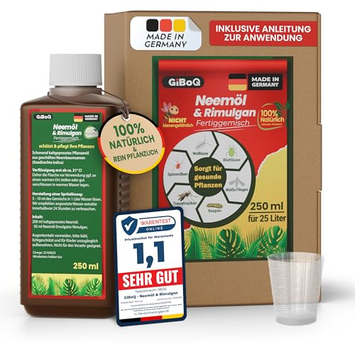 GiBoQ 100% natürliches Neemöl [250] ml – mit Emulgator für gesunde Pflanzenpflege | Zur Anwendung bei Trauermücken (Fungus Gnats) & Blattläuse | Hält Schädlinge fern | Für Garten & Zimmerpflanzen