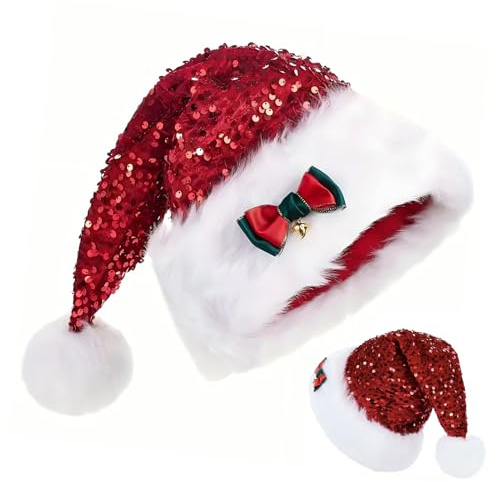 Sombrero de Navidad con Lentejuelas: Arnés de Felpa con Lazo de Lentejuelas para Adultos, Sombreros Grandes y Brillantes para Vacaciones de Invierno, Accesorio de Fiesta de Disfraces de Lujo, Traje F
