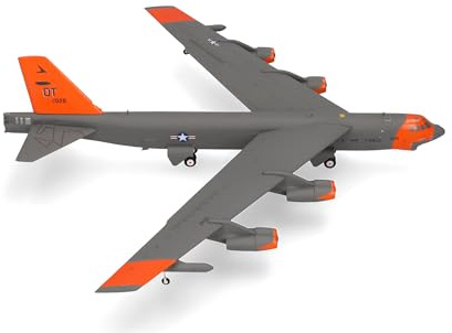 Herpa flygplansmodell U.S. Air Force Boeing B-52H Stratofortress – 49th Test and Evaluation Sqn – “Test orange” målning, miniatyr i skala 1:200, samlarobjekt, flygplansmodell utan ställ, metall