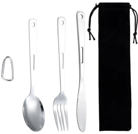 Campingbestick, 5 stycken, skedar gaffel kniv kombi och väska, lunchlåda bestickset, bestickset to go, för camping bestickset utomhus, resor, arbete, skola, diskmaskinssäker