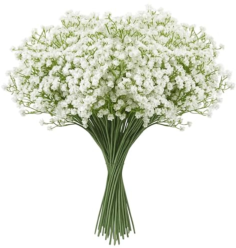 QyizuiPcn Schleierkraut Künstlich, 12 Stück Schleierkraut Getrocknet, Deko Blumen Für Hochzeit, Party, Zuhause, 29 cm Länge, Ideal Für Brautstrauß, Büro, Café