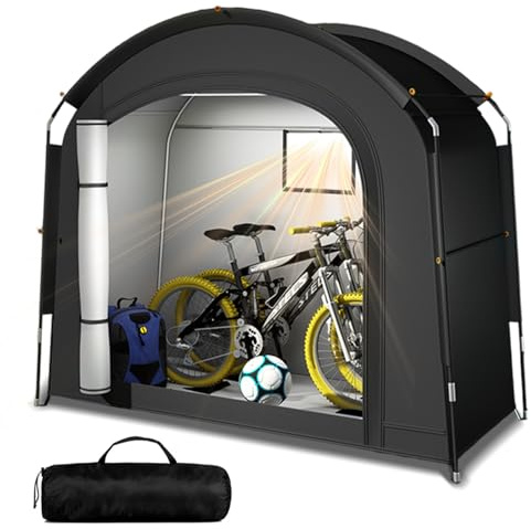 Eirolace Fahrradgarage Für 2 Fahrräder Oder 1 E-Bike,420D Wasserdichtes Oxford-Gewebe,Mit Aufrollbarer Reißverschlusstür,200 * 165 * 80Cm,Winddicht,Mit Videoanleitung,Für Garten,Camping & Wohnwagen