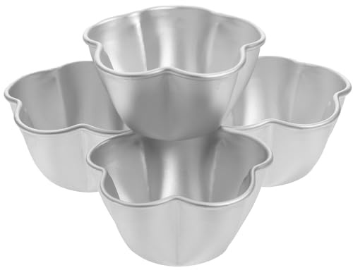 BESPORTBLE 4 Moldes para Tartaletas y Pudines de Aluminio, Mini Moldes Antiadherentes para Cupcakes y Tartas Pequeñas, Aptos para Horno, Lavables y Compactos para Repostería Casera