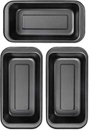 Fydun Juego de 3 Piezas para Hornear Pasteles Rectangulares Antiadherentes, Moldes para Hornear de Acero Al Carbono para Pasteles, Pan y Hogazas, Utensilios para Negros de 15cm
