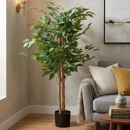 Well Home Planta Artificial Decorativa Grande Realista para Interiores: Ficus Artificial de 120cm con Maceta