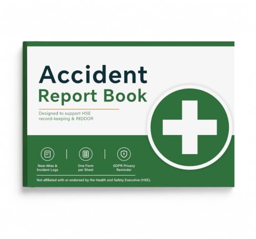 Workplace Accident Report Book A5, 50 Records, HSE Incident Log | 50 Incident Records, A5 Landscape Accident Log for Near Miss, HSE Documentation, Offices, Schools and Industrial Sites