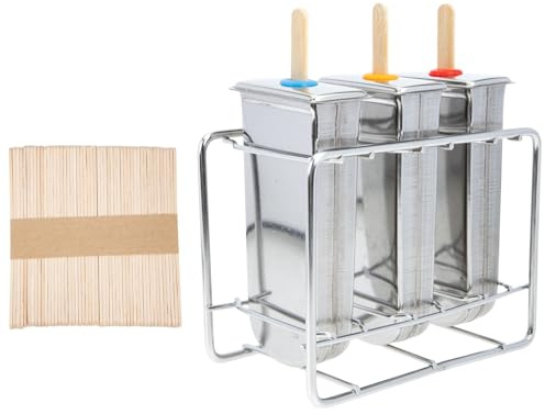 Cabilock 1ensemble Moule à Glace Inox Simple pour Glace Maison avec Bâtonnets Bois Moule à Crème Glacée Réutilisable et Support Acier Inoxydable pour Freezer