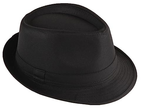 Strohhut Panama Fedora Trilby Gangster Hut Sonnenhut mit Stoffband Street Style ,Farbe: Schwarz,Größe : 56