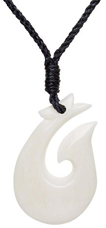 81stgeneration Glatt Geschnitzte HEI Matau-Halskette aus Knochen | Schlichter Anhänger im Maori-Stil | Damen Herren Tribal Surfer Schmuck | Schwarze Kordel Hawaii Halskette mit Knochen Angelhaken