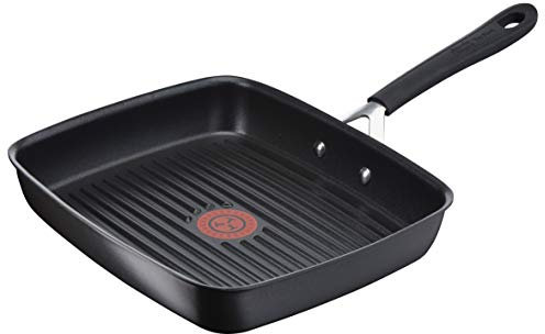 Tefal Jamie Oliver rechteckige Grillpfanne E21741 | Aluguss | Alle Herdarten, auch Induktion | Thermo-Spot Temperaturindikator | Mit Grillstegen | 23 x 27 cm | Schwarz