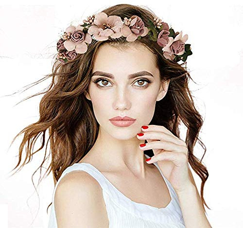 Flor Corona,Diademas de Flores Garland Mujer Venda de Pelo Boho Cinta de Banda para Sombrero Ornamento Fiesta Festival Playa Travle Nupcial Boda Accesorios Ninos
