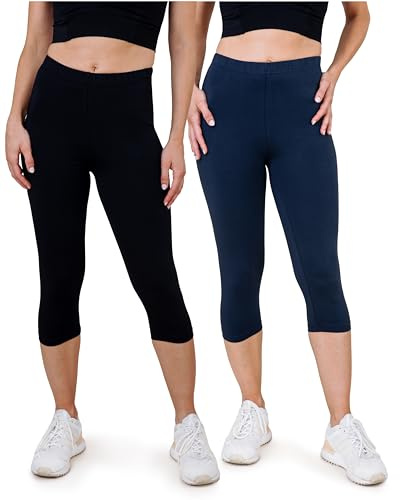 SES Damen Leggings Capri 3/4 2er Pack Schwarz/Navy Blue Baumwolle (32/34)
