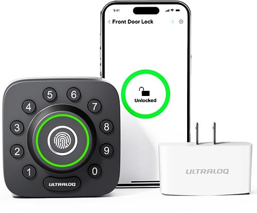 ULTRALOQ U-Bolt Pro Smart Lock with WiFi Bridge, 7-in-1 Fingerprint Keyless Entry Door Lock with App Remote Control, Backlit Keypad, Auto Unlock, Voice Control with Alexa and Google, IP65 Waterproof