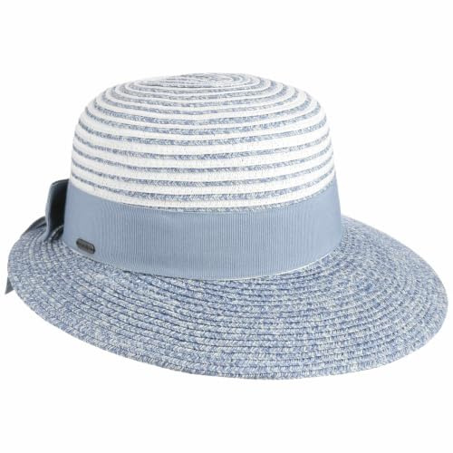 McBURN Tusali Twotone Strohhut Damenhut Sommerhut Sonnenhut Strandhut Damen - Made in Italy mit Schirm, Ripsband Sommer Frühling-Sommer - One Size hellblau