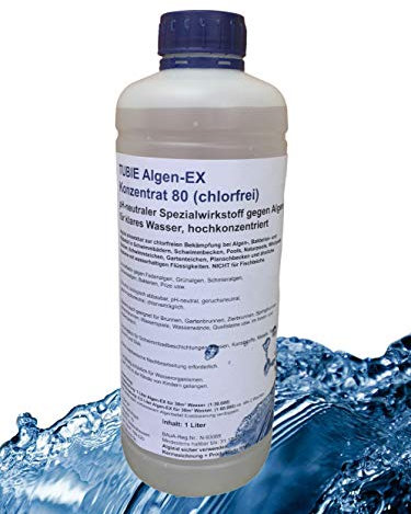 Premium Algen-EX Konzentrat chlorfrei Algenentferner Wasserklärer Algenvernichter Teichreiniger Algizid Pool & Teich (1 Liter)