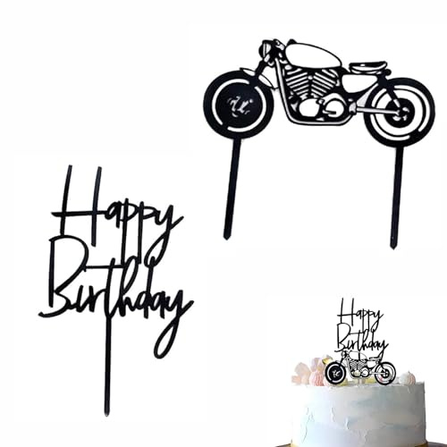 2 Stücke Acryl-Tortenaufleger, Motorrad Tortenaufsatz, Cake Topper Happy Birthday, Geeignet für Geburtstagsfeiern für Motorradliebhaber, Erwachsene(Schwarz)