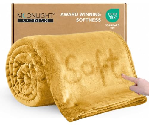 MOONLIGHT20015 Fleece Blanket for Bed - Soft Cosy Fluffy Throw Blankets Queen Size, 400 GSM Silk Touch Warm Large Throws for Audlts, Mustard, 200x240 Cm